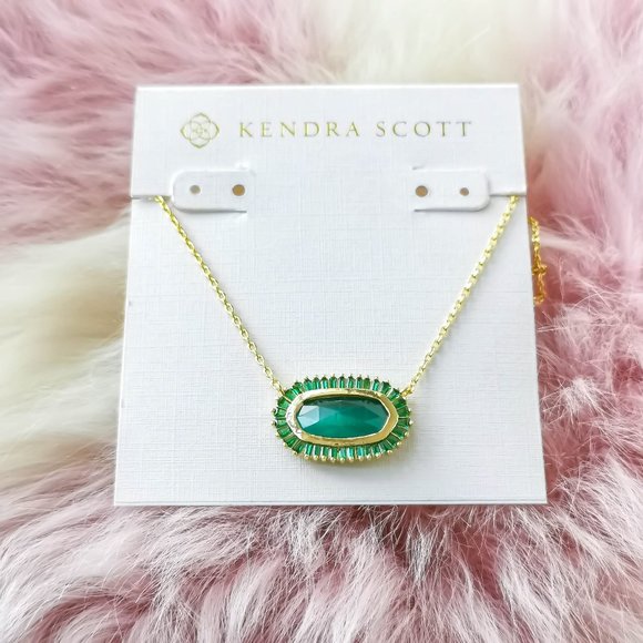 Kendra Scott Gold Baguette Elisa Emerald Mix Pendant Necklace - Picture 1 of 3